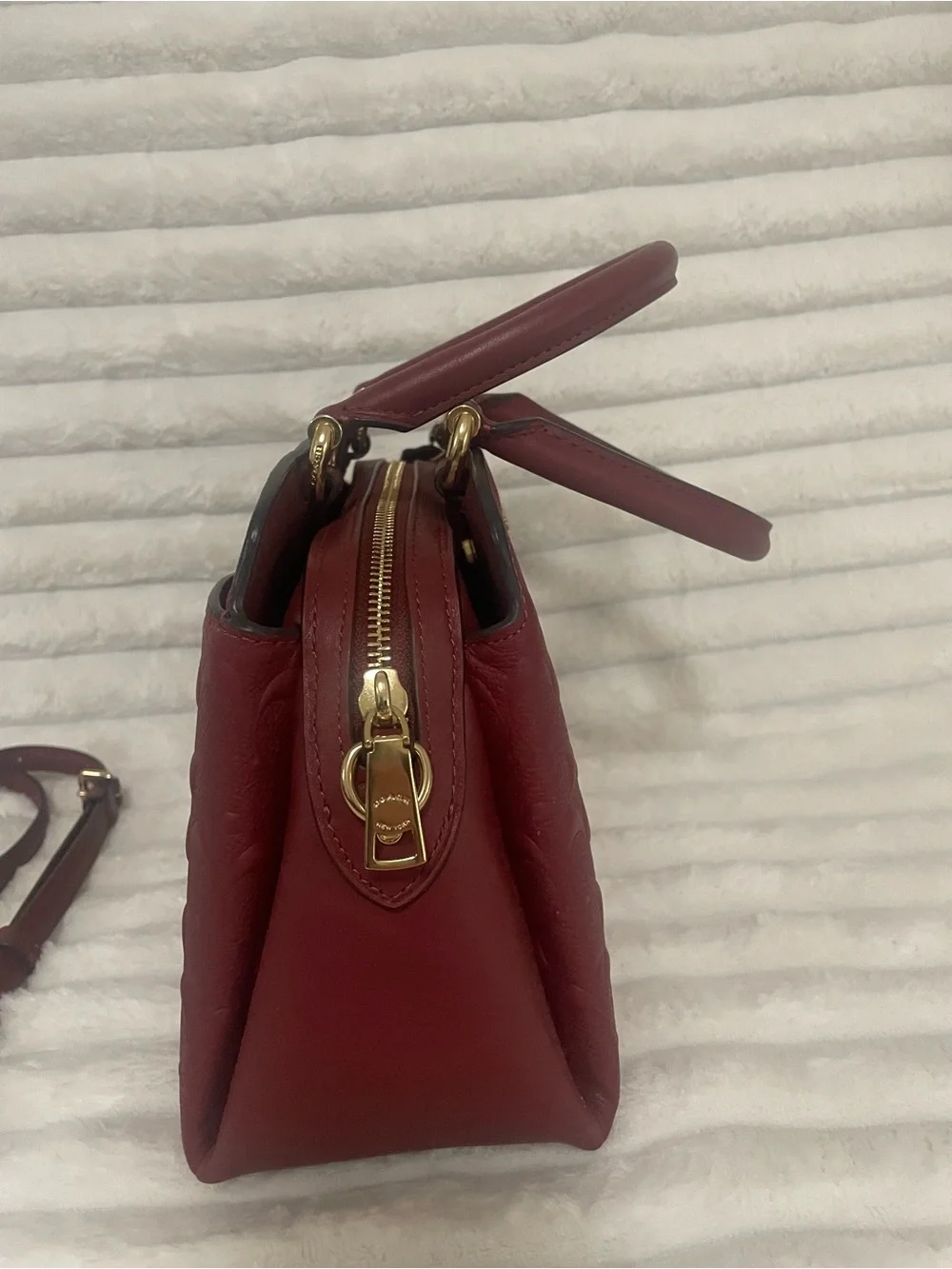Coach Red Embossed Leather Satchel with Gold Hardware - Picture 6 of 7